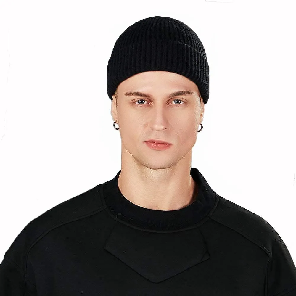3PCS Short Fisherman Beanie Hat for Men Women, Wool Knit Cuff Winter Warm Hats