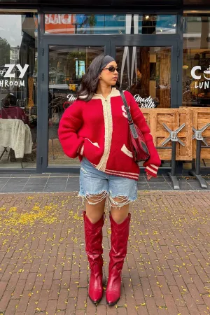 97 Varsity Front Zip Sweater - Red/combo