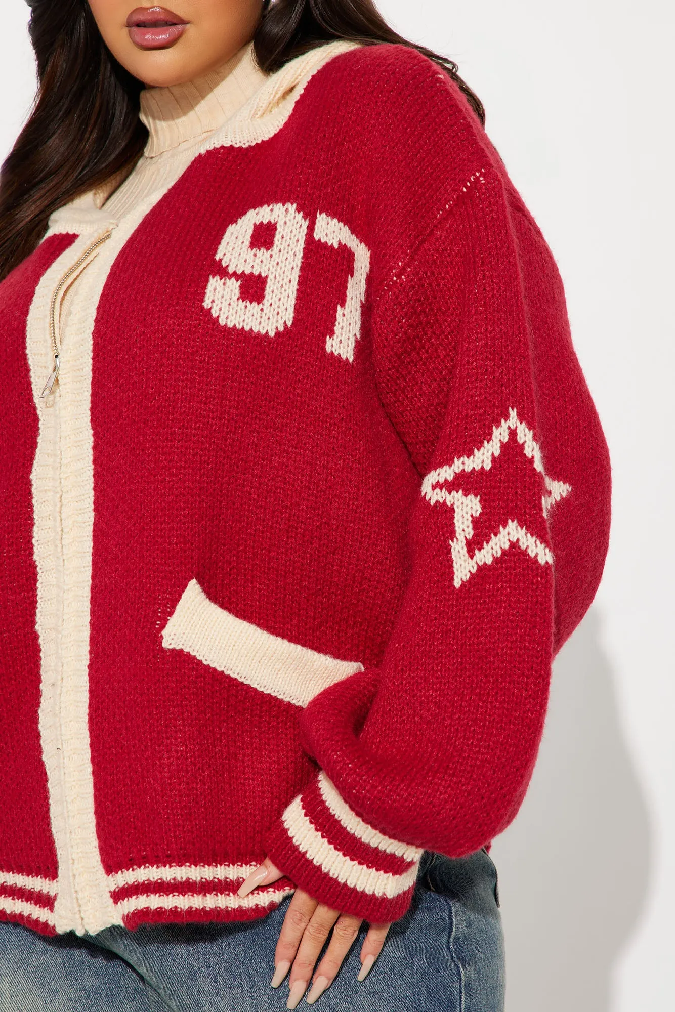 97 Varsity Front Zip Sweater - Red/combo