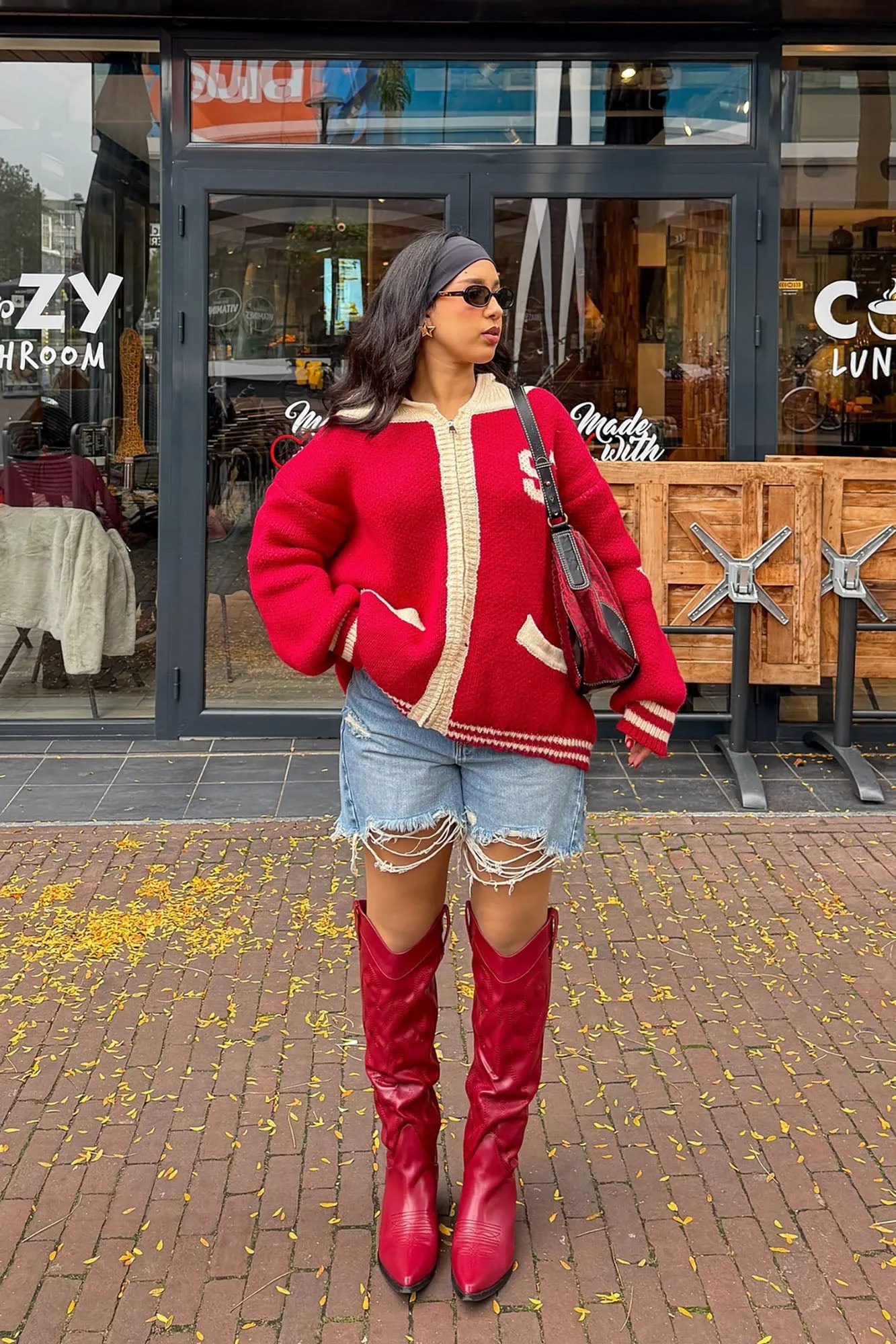 97 Varsity Front Zip Sweater - Red/combo