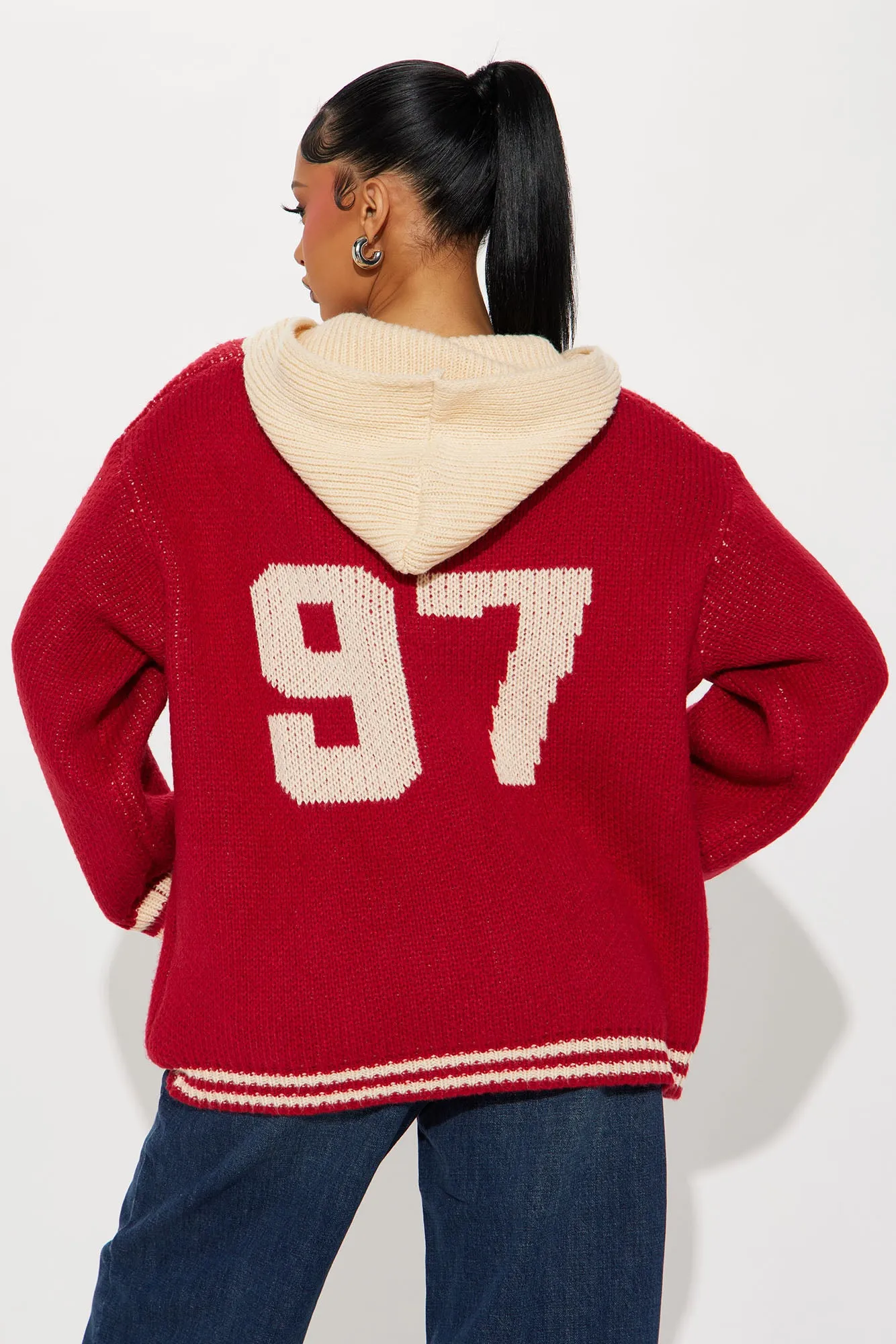 97 Varsity Front Zip Sweater - Red/combo