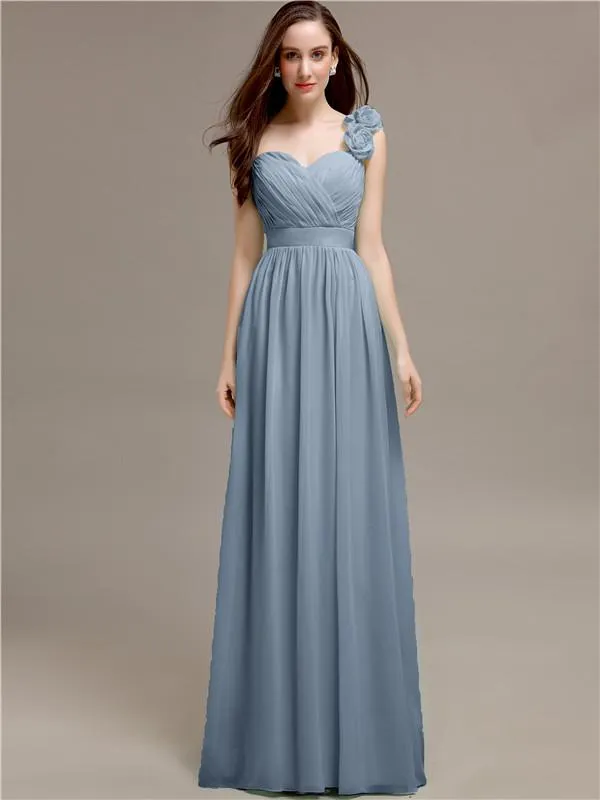A-line One-Shoulder With Flowers Floor-Length Bridesmaid Dresses