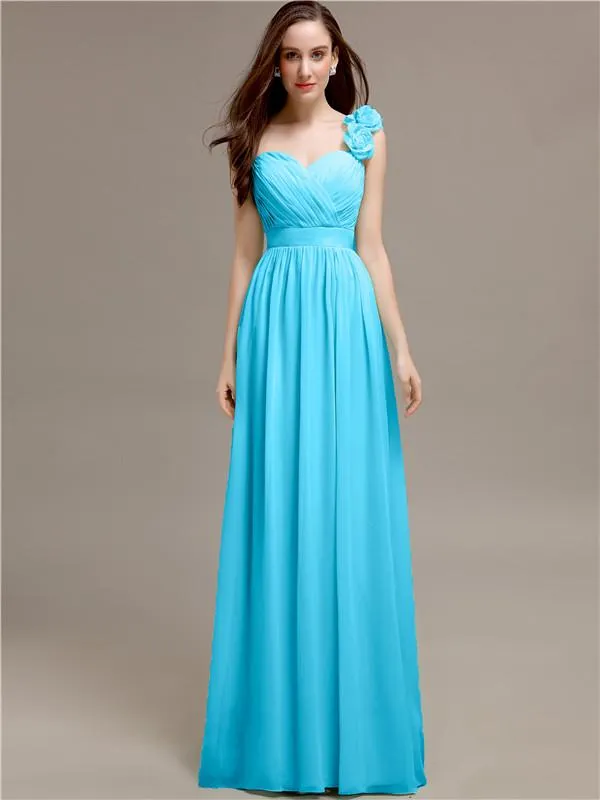 A-line One-Shoulder With Flowers Floor-Length Bridesmaid Dresses