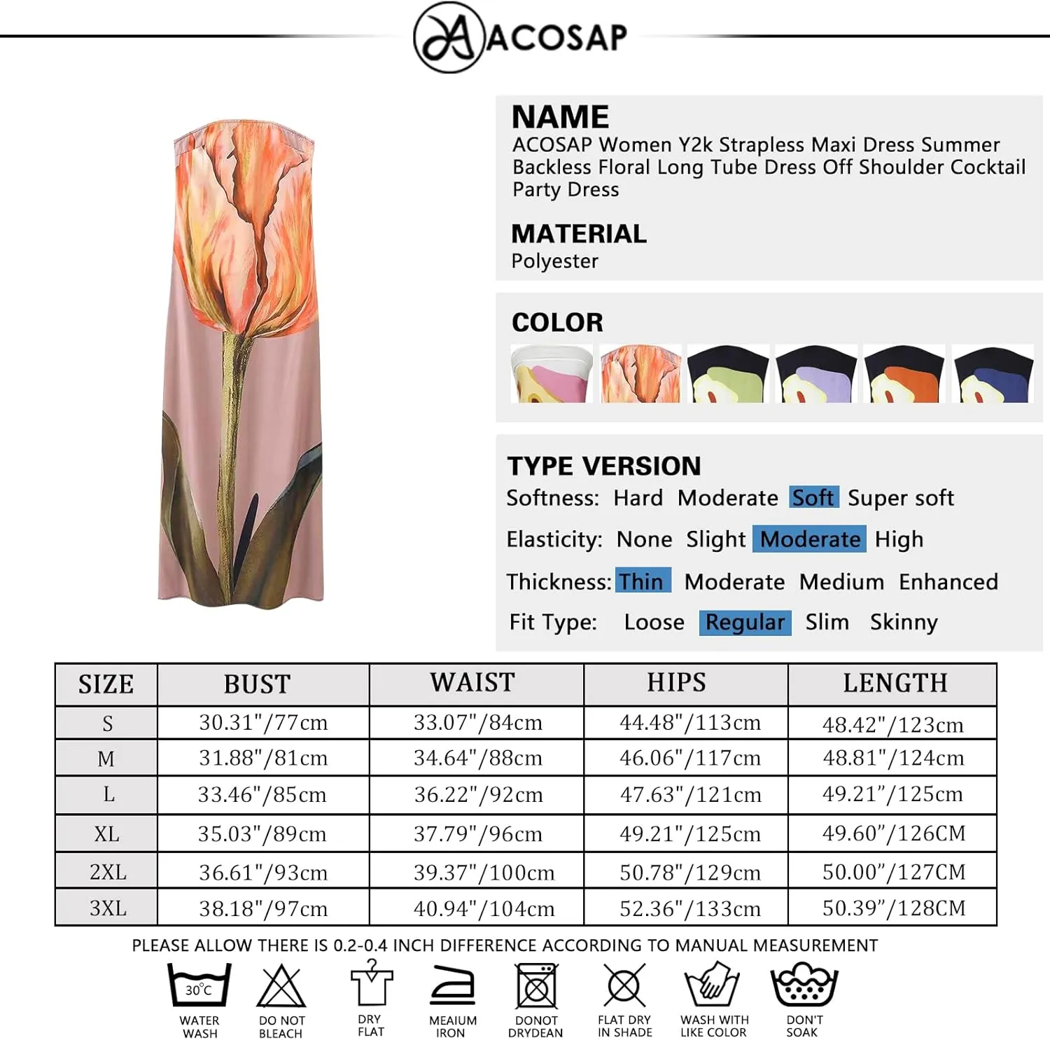 ACOSAP Women Y2k Strapless Maxi Dress Summer Backless Floral Long Tube Dress Off Shoulder Cocktail Party Dress