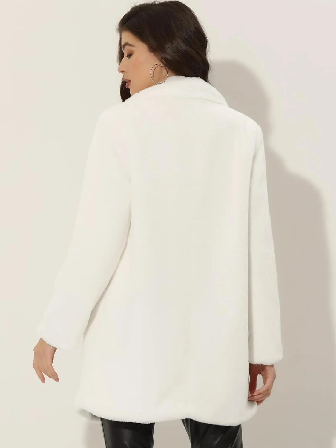 Allegra K Women's Faux Fur Coat Lapel Warm Overcoat Winter Open Front Fluffy Jackets