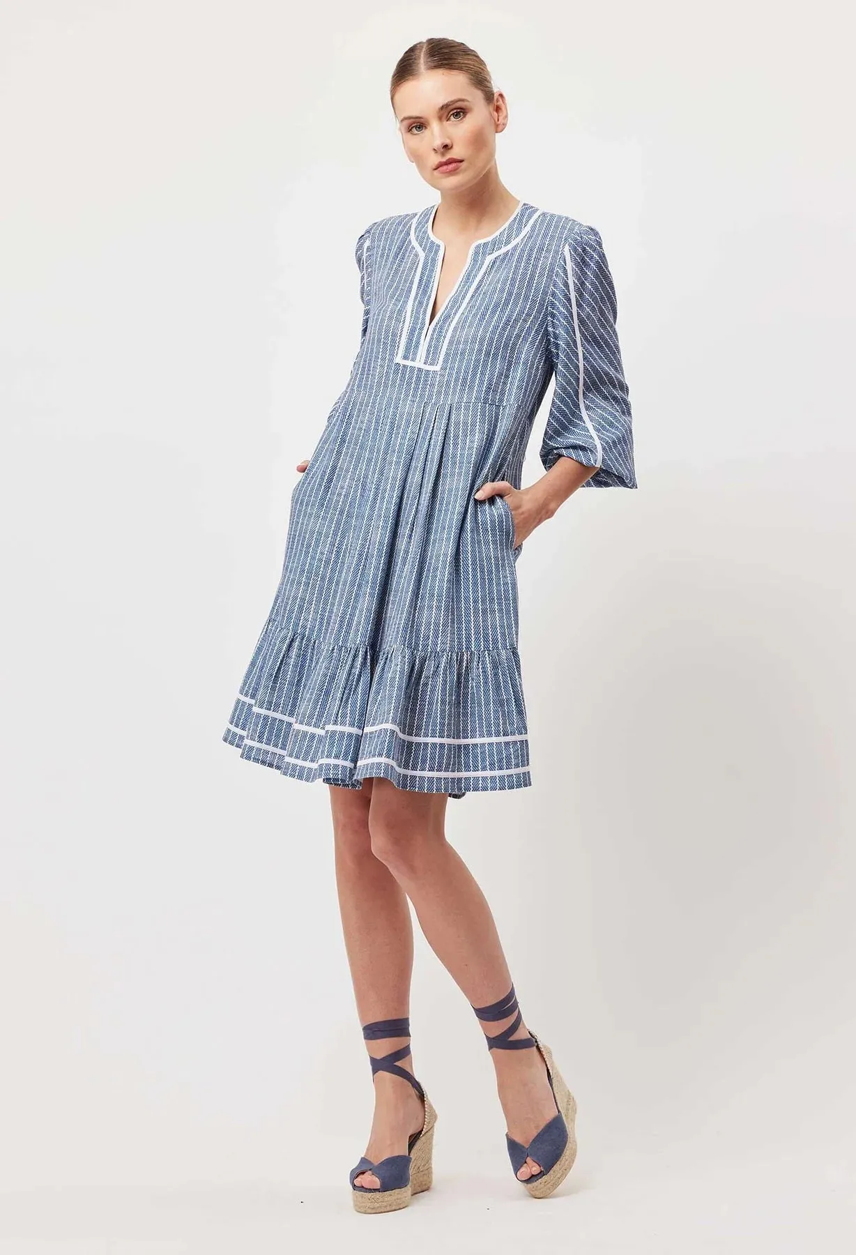 ANTIGUA LINEN VISCOSE BABYDOLL DRESS | Del Mar Stripe