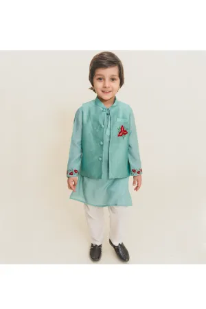 Aqua blue kurta jacket pant set