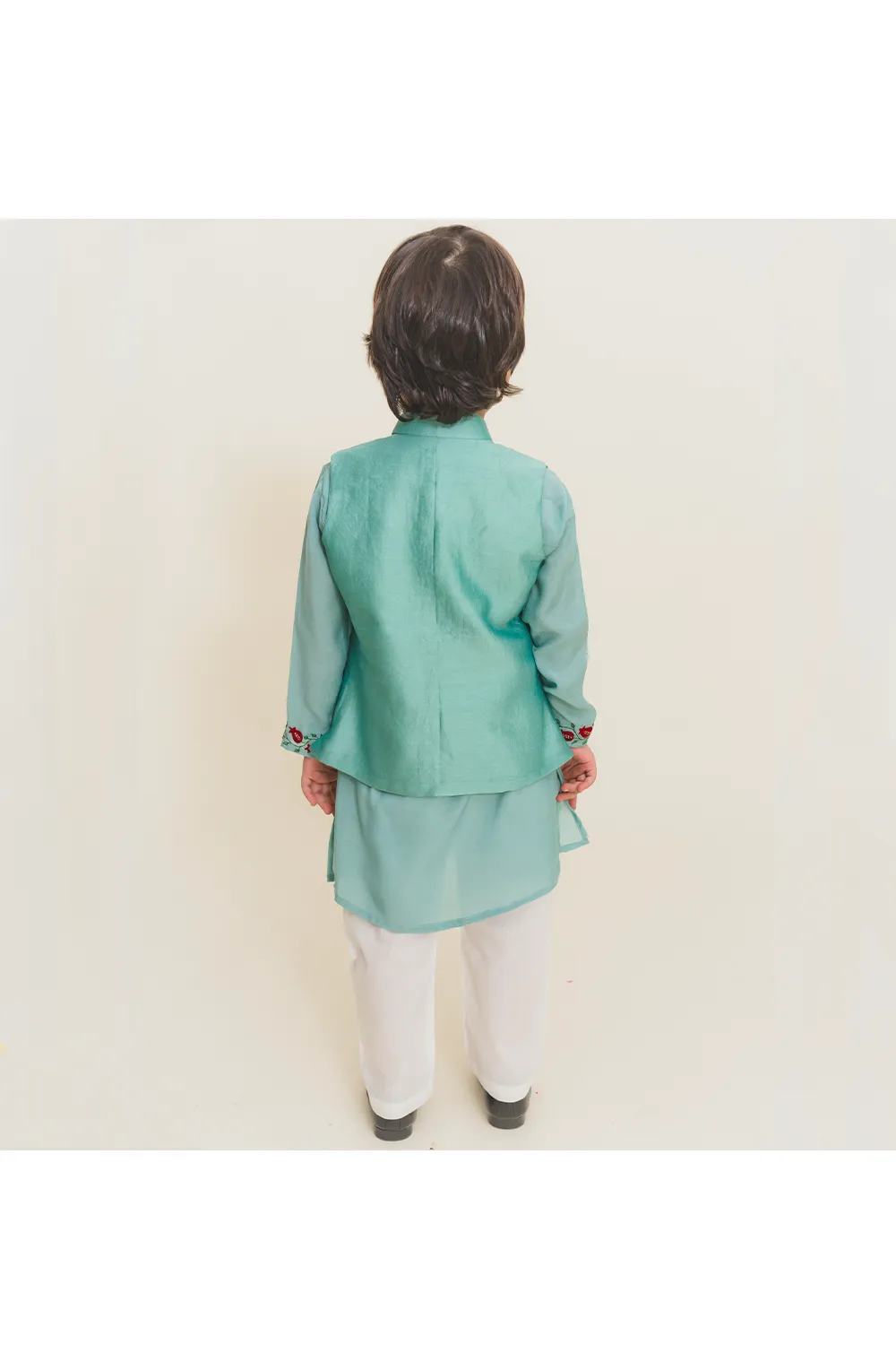 Aqua blue kurta jacket pant set