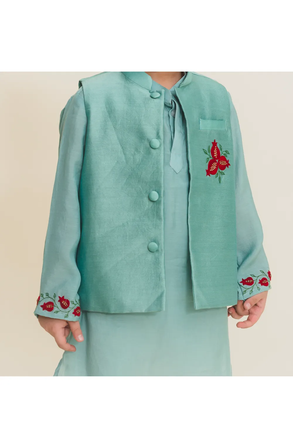 Aqua blue kurta jacket pant set