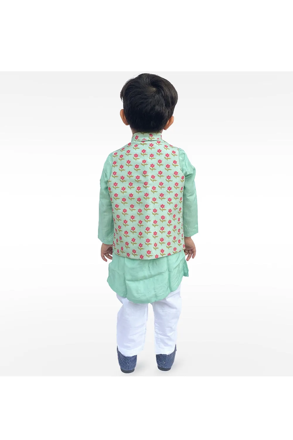Aqua Blue Muslin Kurta With Buti Printed Jacket Set