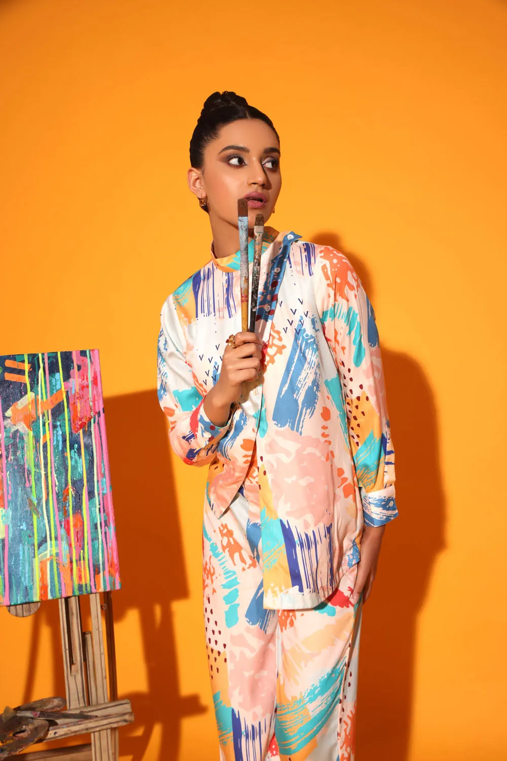 Asymmetric Top with Wide Leg Pants