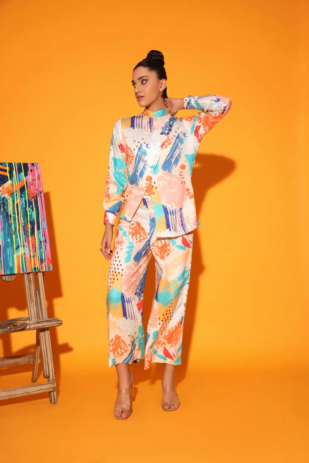 Asymmetric Top with Wide Leg Pants