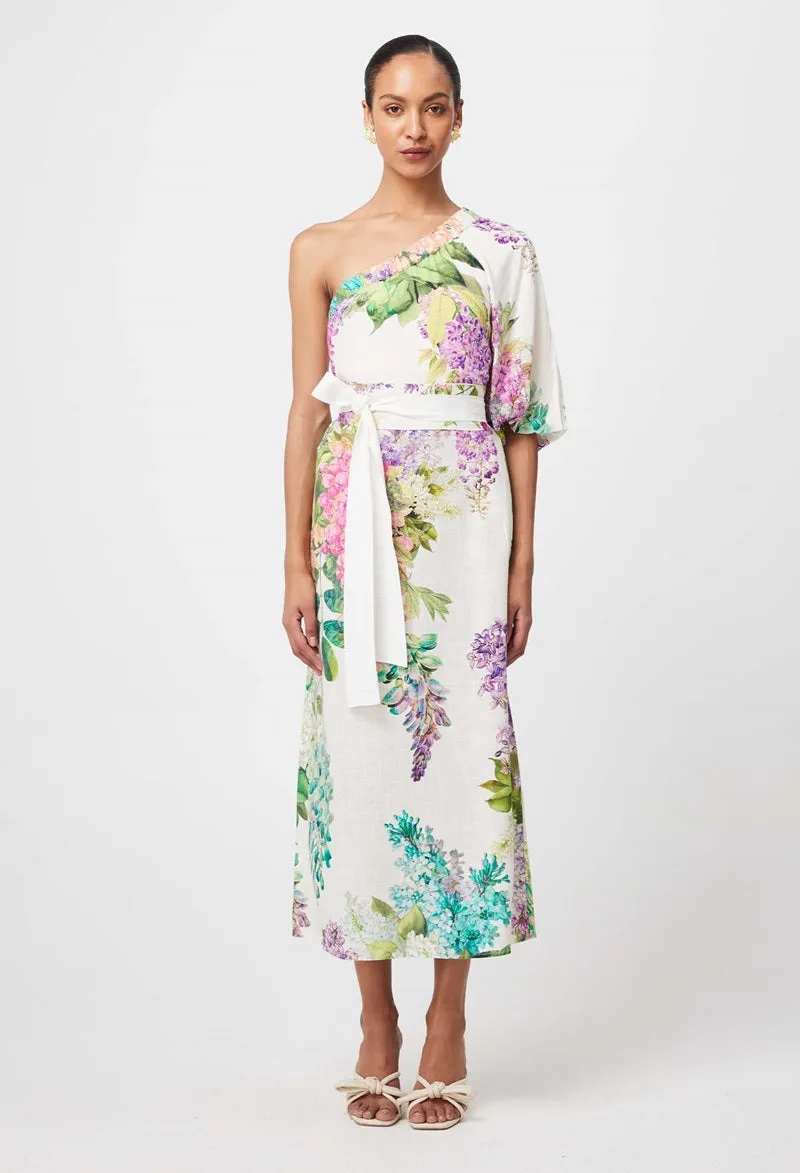 Bahia One Shoulder Linen Viscose Dress | Wisteria Alba