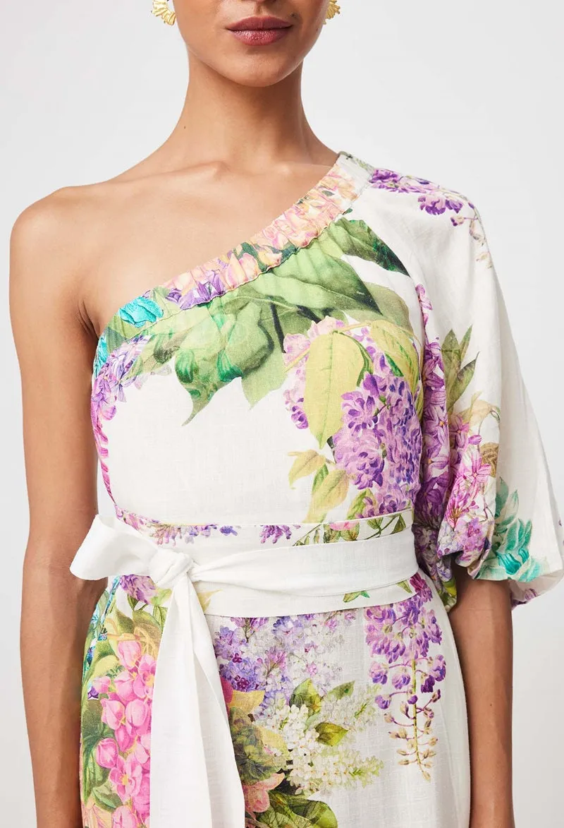 Bahia One Shoulder Linen Viscose Dress | Wisteria Alba