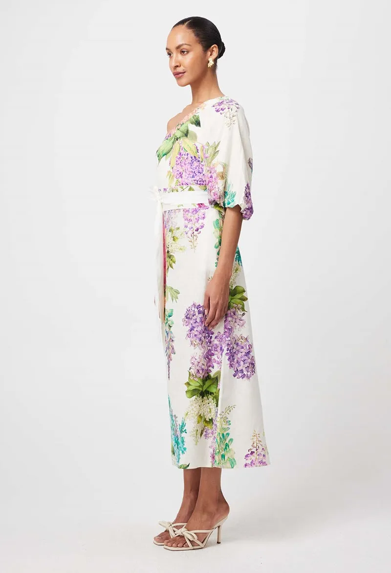 Bahia One Shoulder Linen Viscose Dress | Wisteria Alba