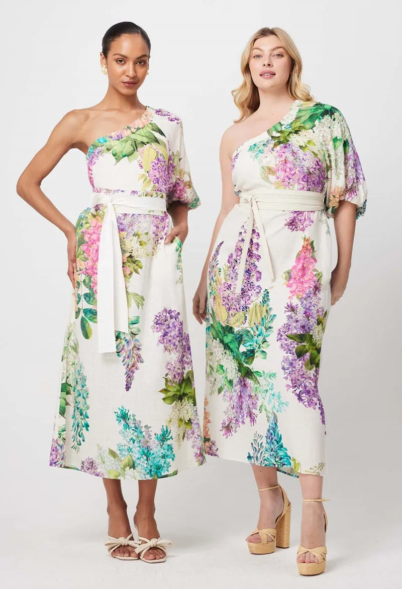 Bahia One Shoulder Linen Viscose Dress | Wisteria Alba