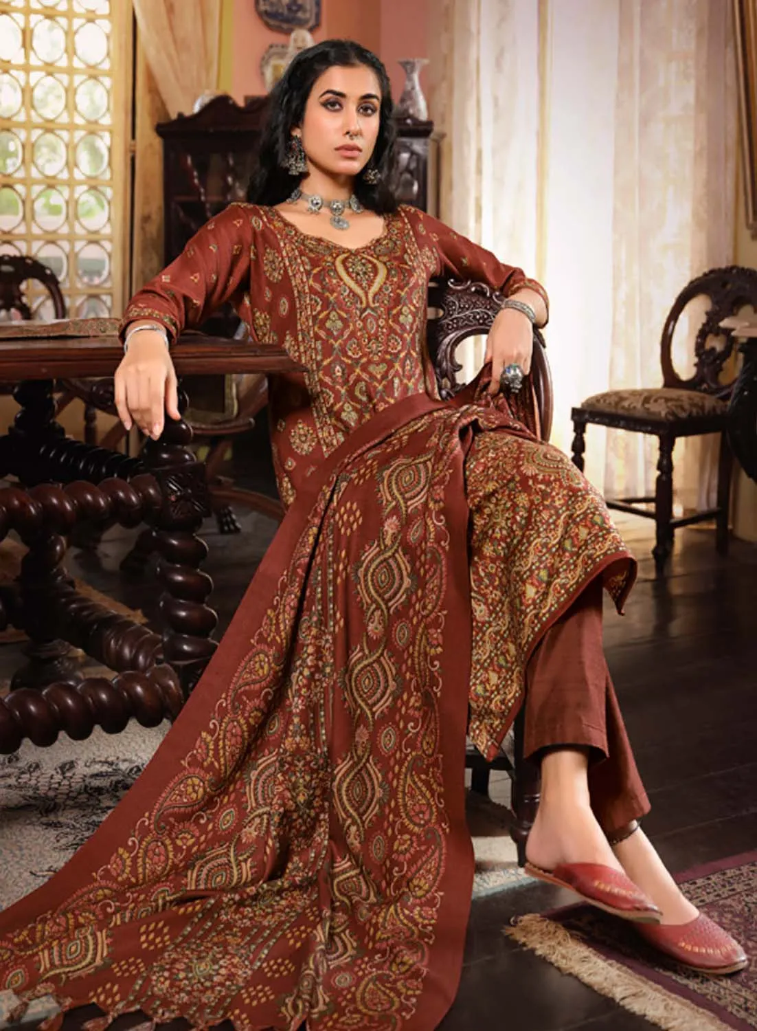 Belliza Pure Alpine Woolen Unstitched Winter Suits for Women