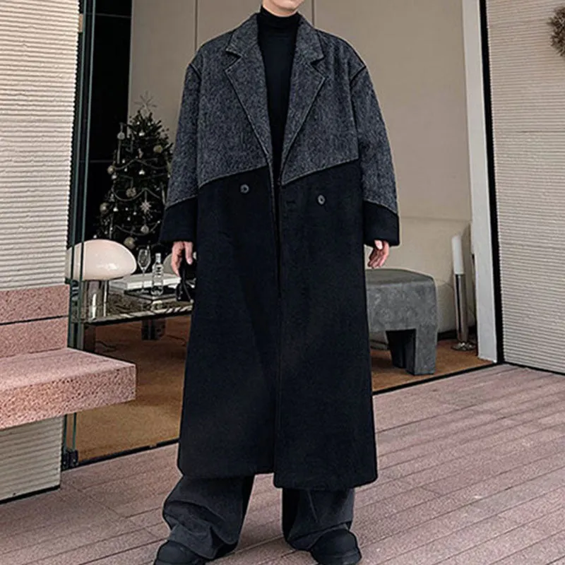 Black and Gray Patchwork Irregular Wide Coat