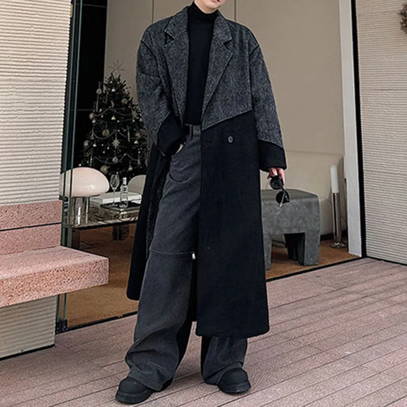 Black and Gray Patchwork Irregular Wide Coat
