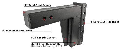 BulletProof Hitches 3.0" Adjustable Extreme Duty (36,000lb Rating) 8" Drop/Rise Trailer Hitch with 2" and 2 5/16" Dual Ball (Black Textured Powder Coat, Solid Steel)