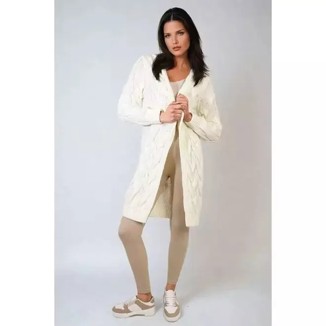 Chunky Cable Knitted Oversized Longline Hooded Cardigan