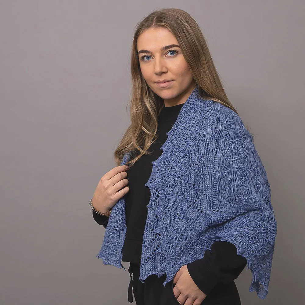 Classic Shetland Style Merino Wool Shawl - Slate Blue