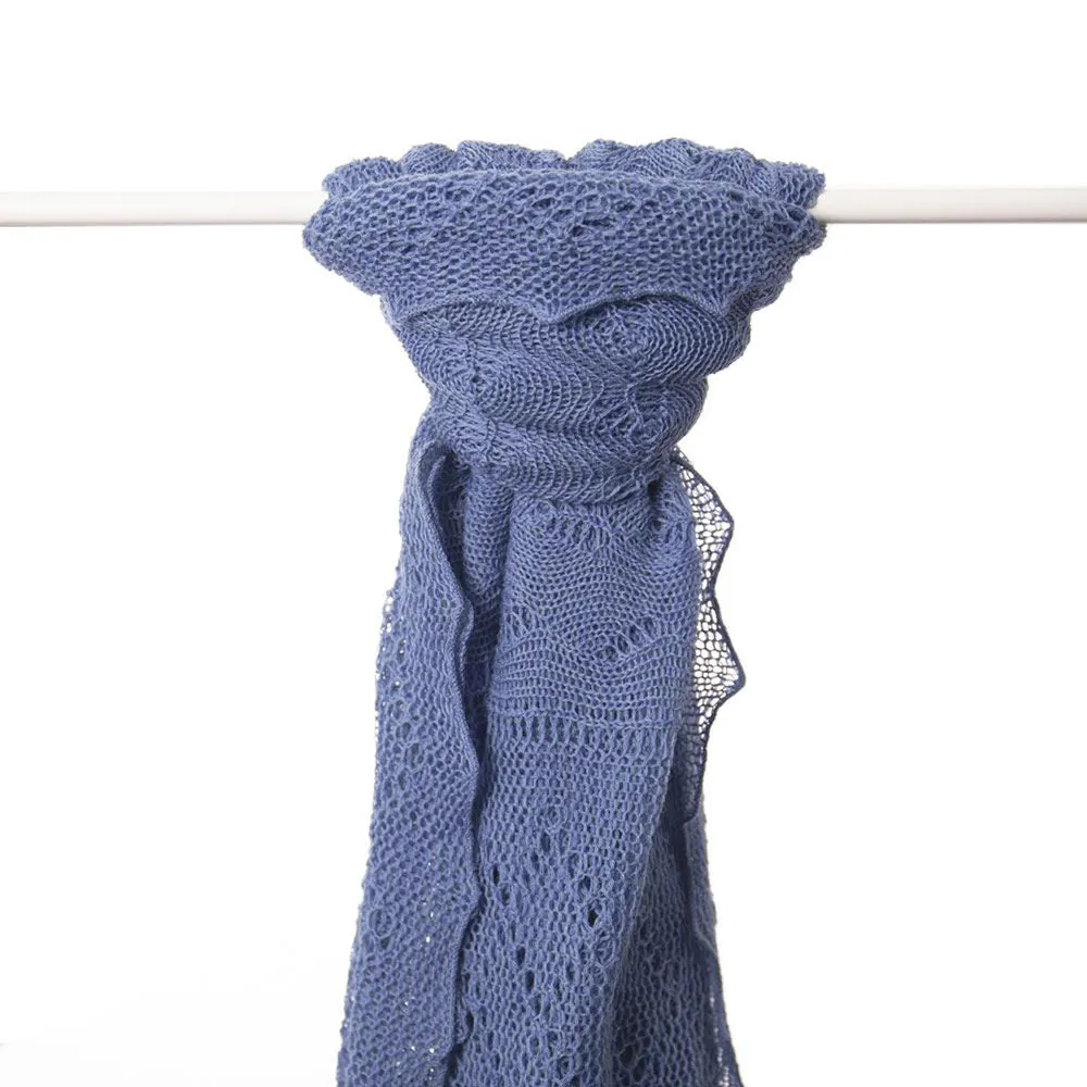 Classic Shetland Style Merino Wool Shawl - Slate Blue