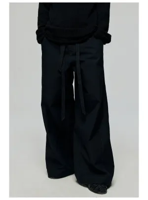 Contrast belt wide-leg casual pants