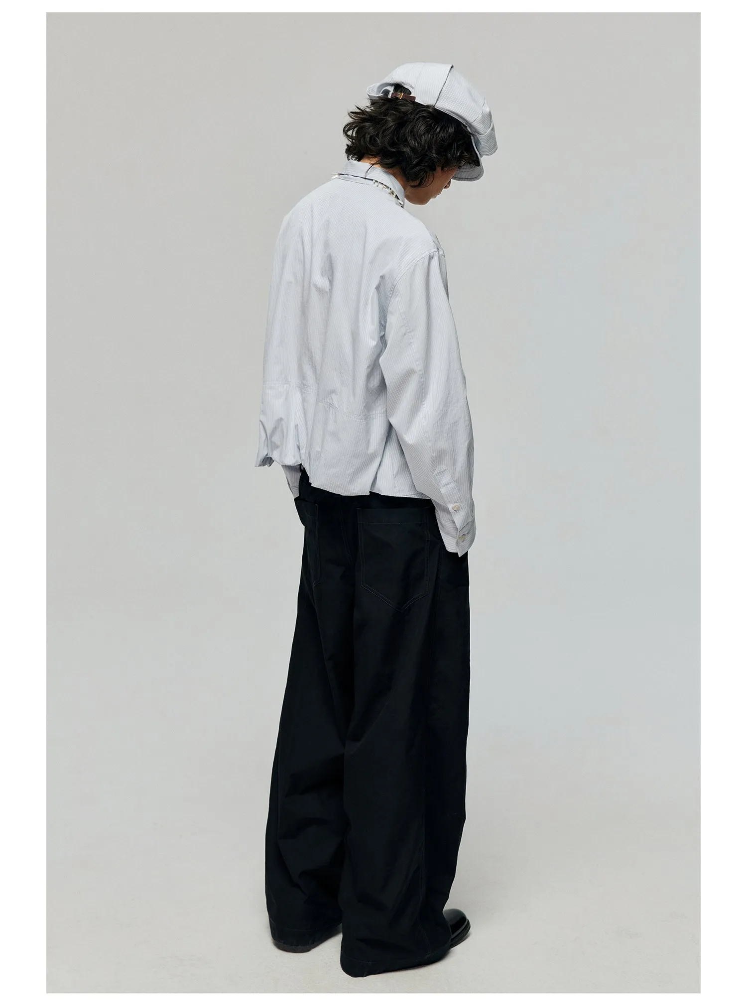 Contrast belt wide-leg casual pants