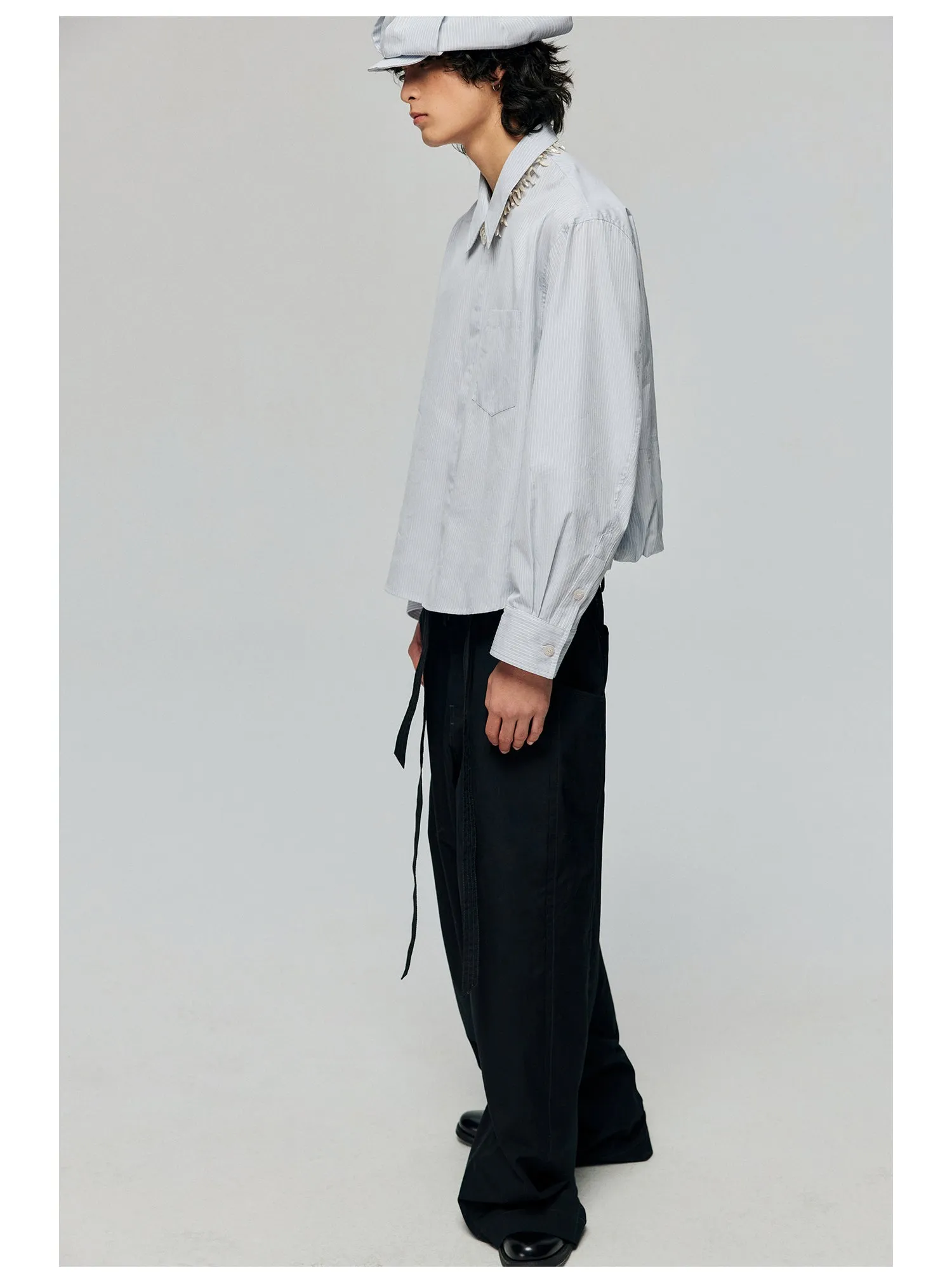 Contrast belt wide-leg casual pants