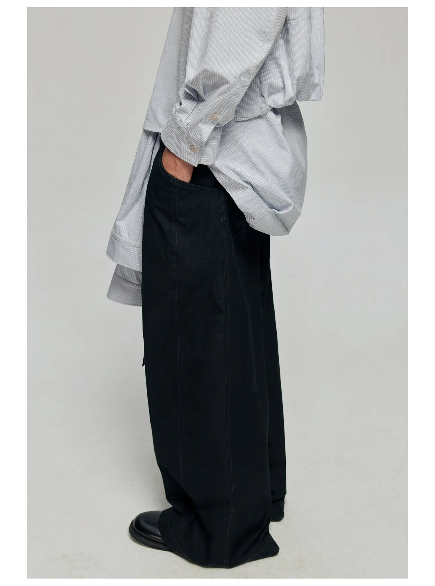 Contrast belt wide-leg casual pants