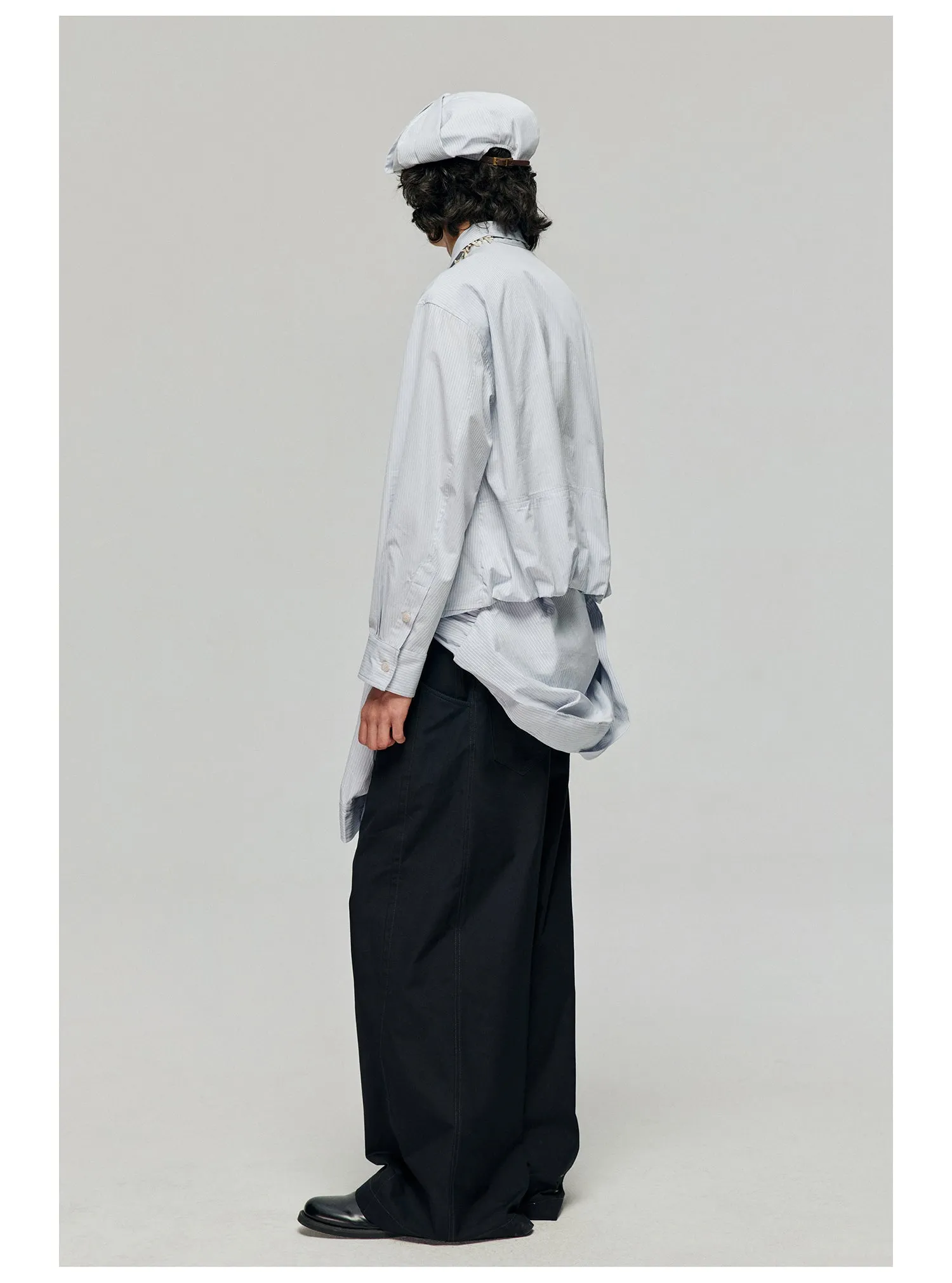 Contrast belt wide-leg casual pants