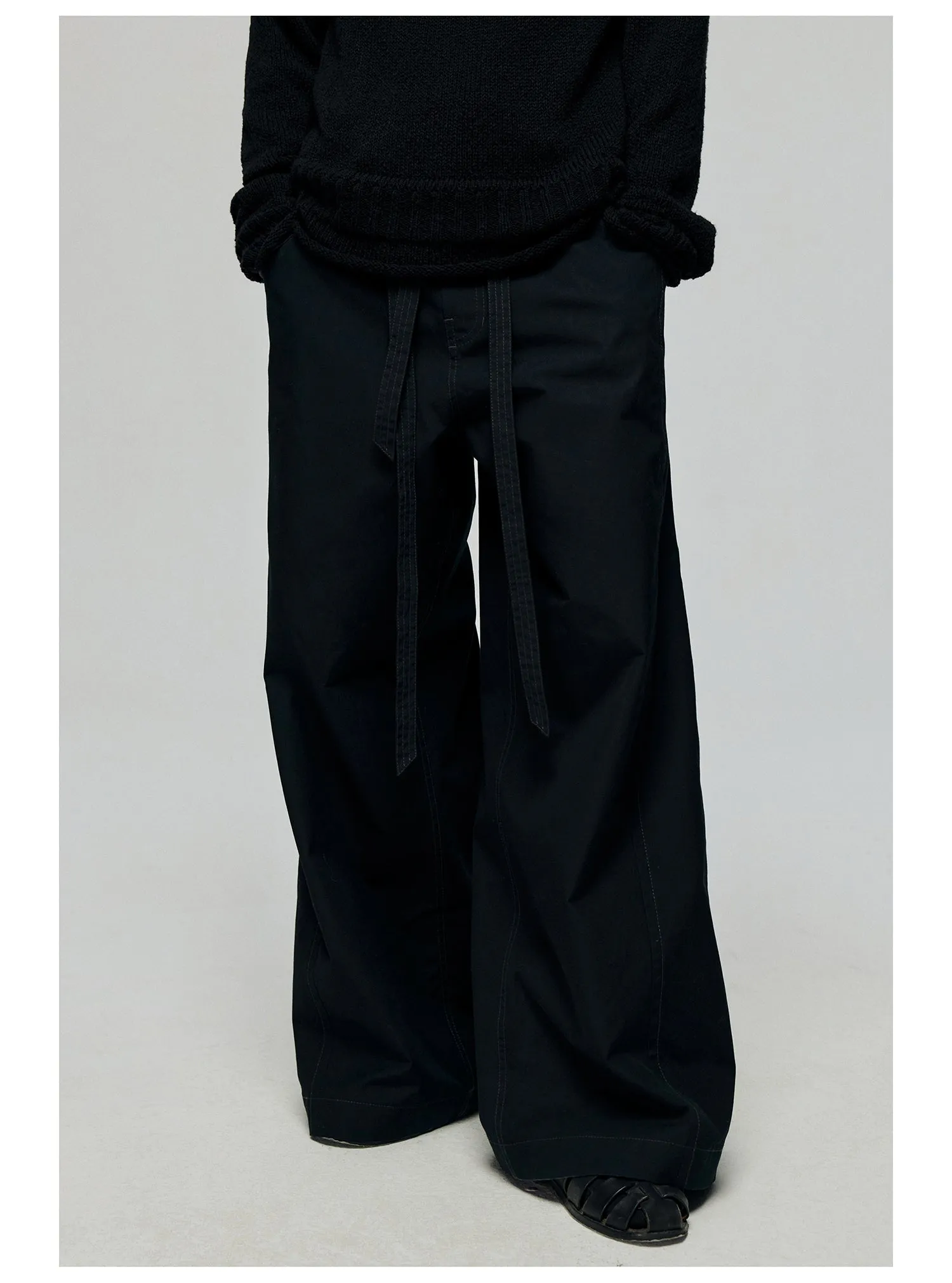 Contrast belt wide-leg casual pants