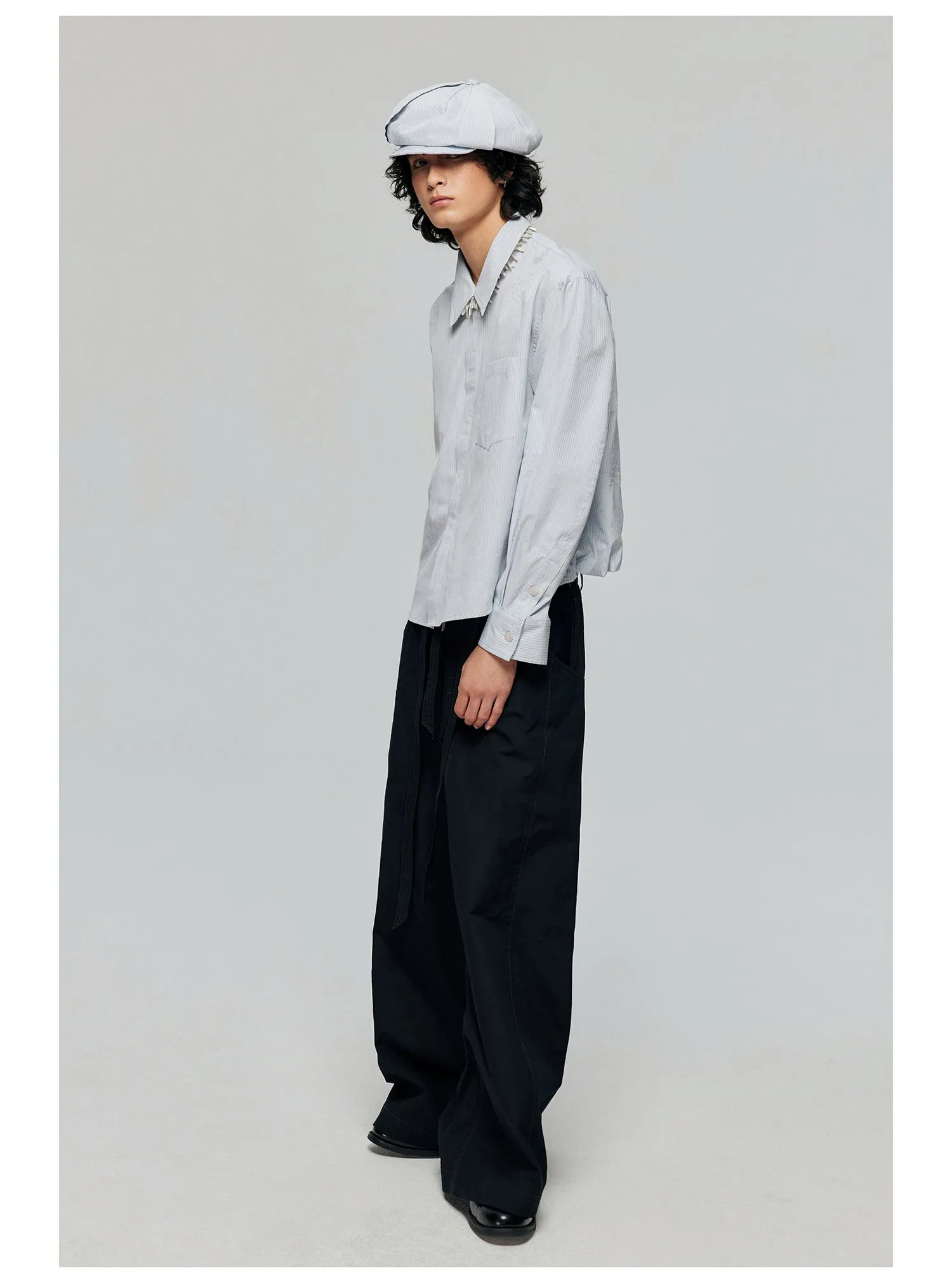 Contrast belt wide-leg casual pants