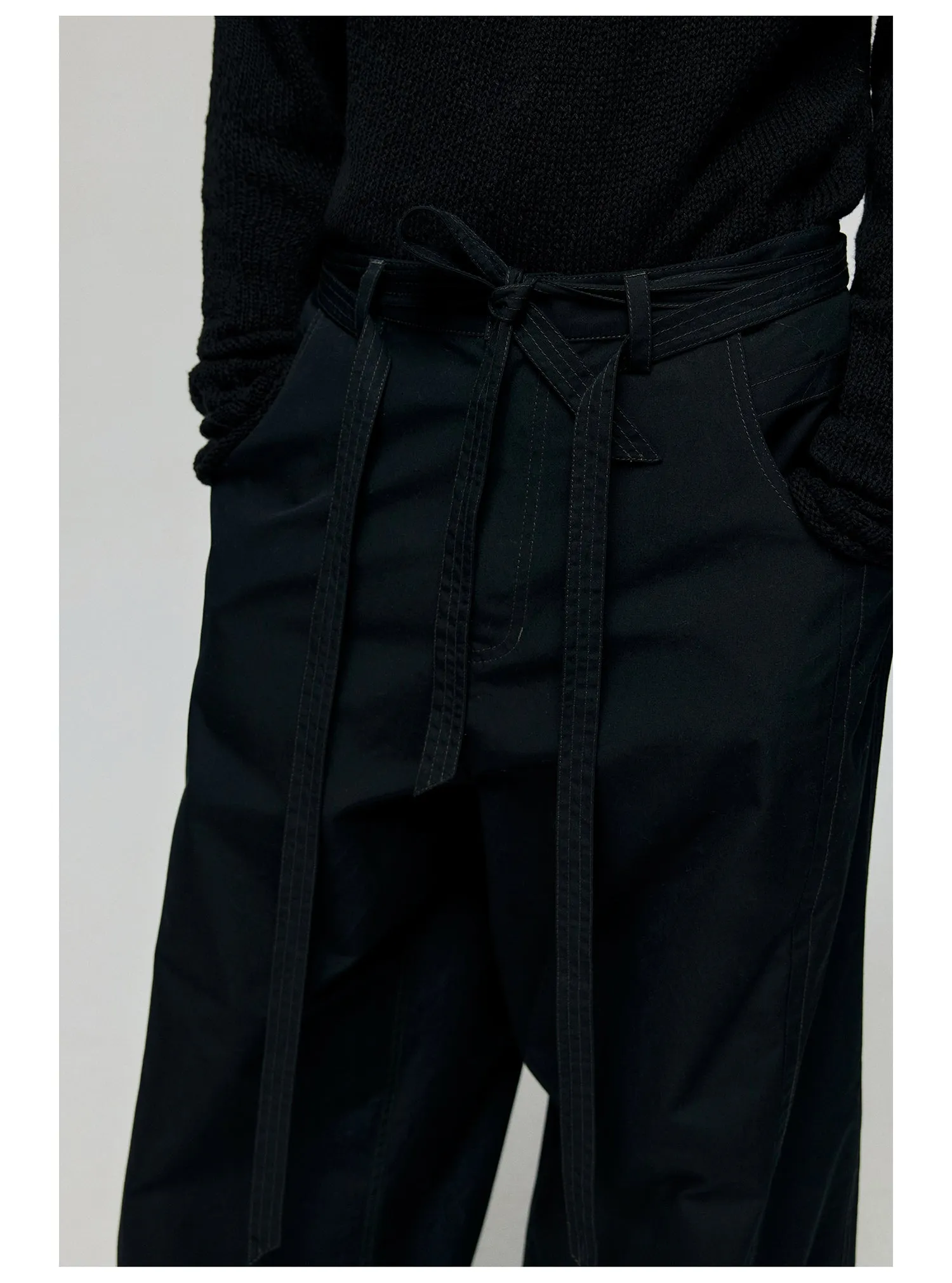 Contrast belt wide-leg casual pants