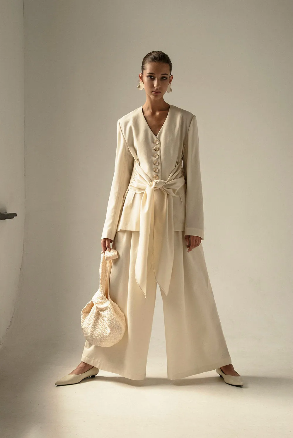 Cream Vintage Wool Wide Leg Pants