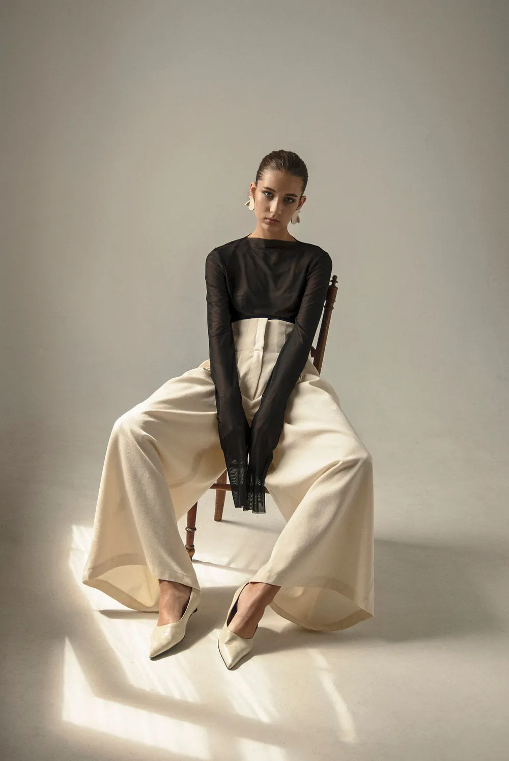 Cream Vintage Wool Wide Leg Pants