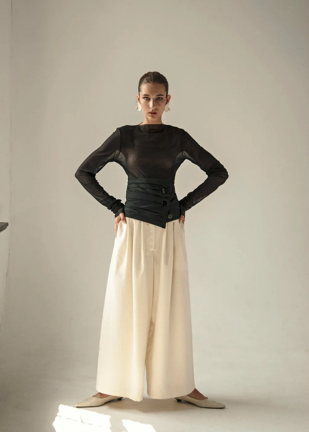 Cream Vintage Wool Wide Leg Pants