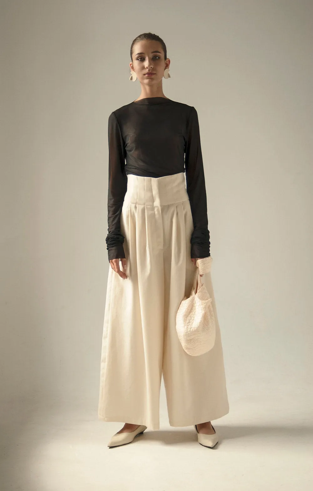Cream Vintage Wool Wide Leg Pants