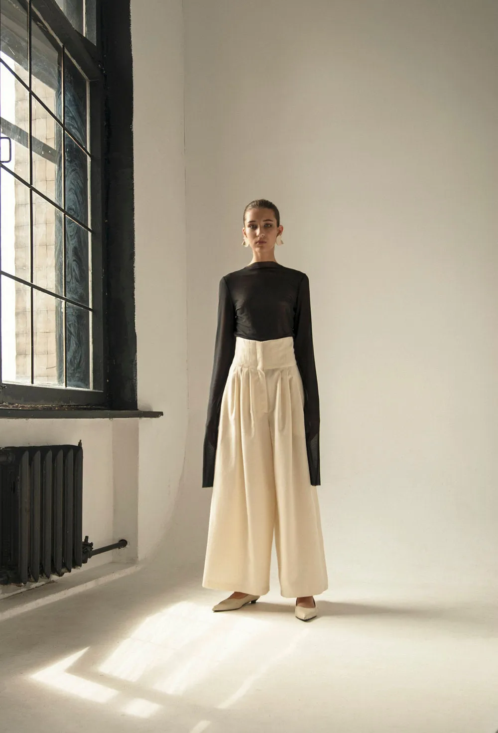 Cream Vintage Wool Wide Leg Pants