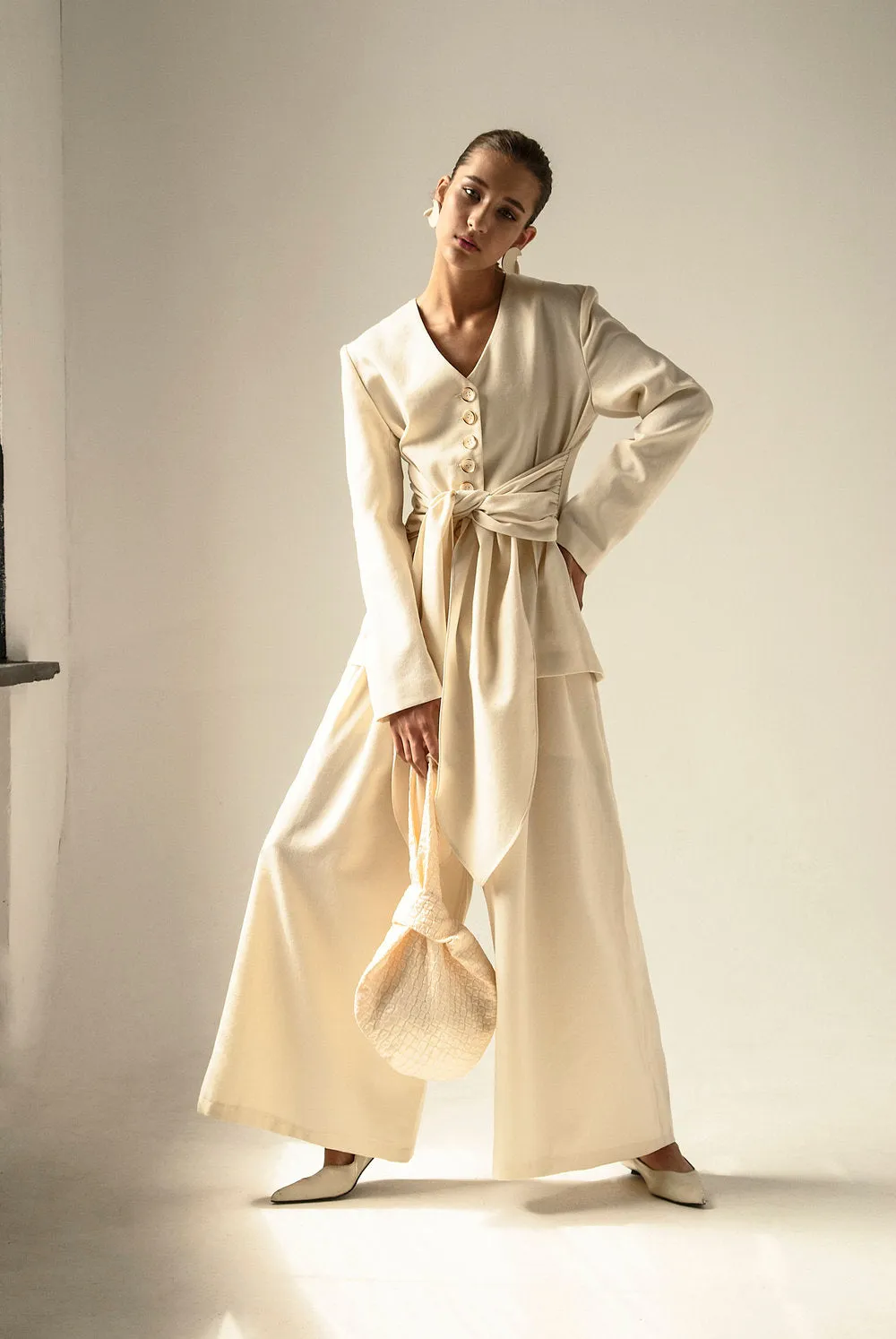 Cream Vintage Wool Wide Leg Pants