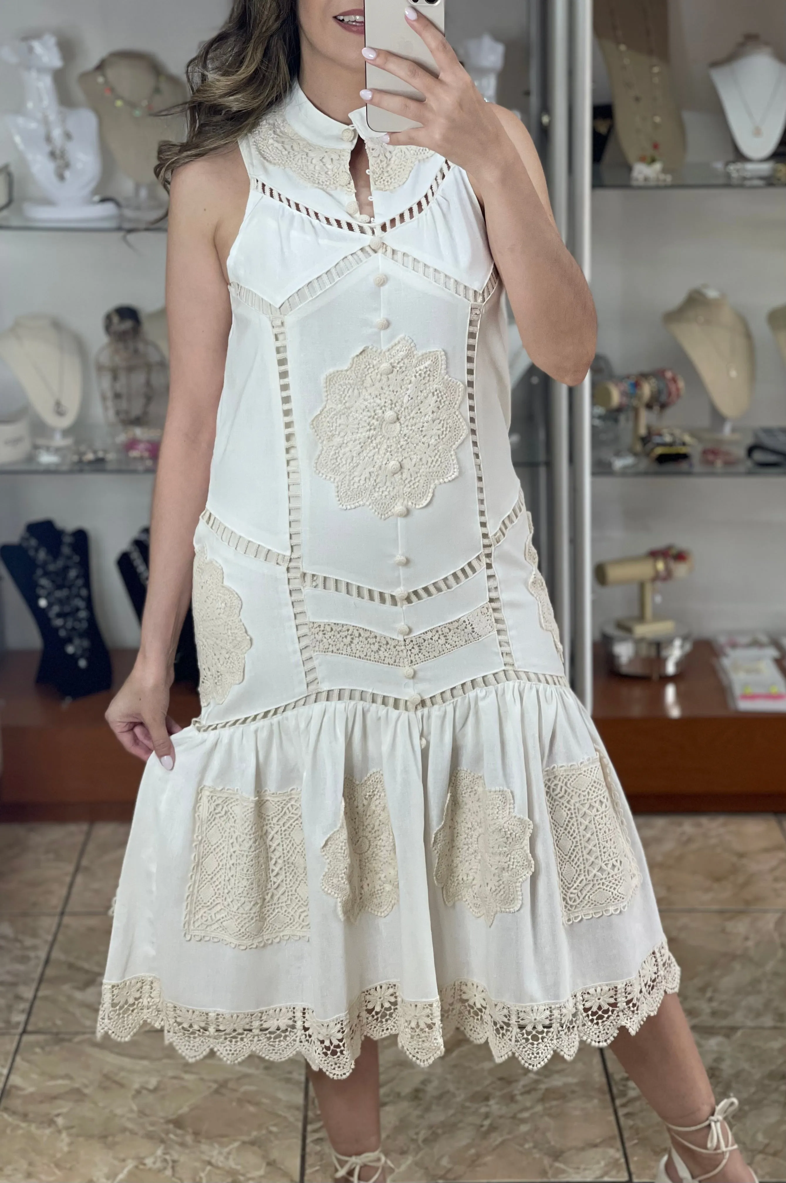 Crochet Details Midi Dress