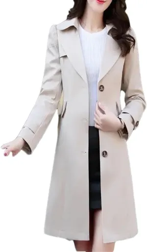 Dvbfufv Women Lapel Collar Trench Coat Spring Autumn Fashion Mid Length Jacket Female Single Breasted Outerwear