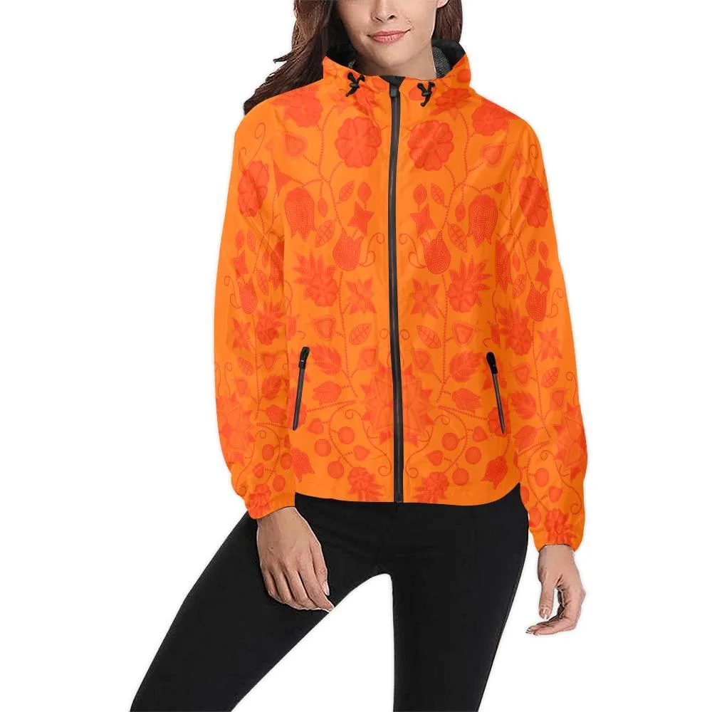 Floral Beadwork Real Orange Unisex Windbreaker