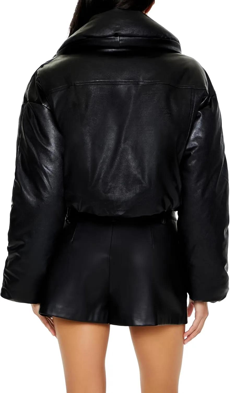 Forever 21 Women's Faux Leather Cropped Puffer Jacket