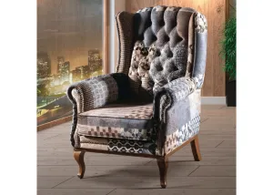 Grey GMAC Clio Patchwork Wing Chair