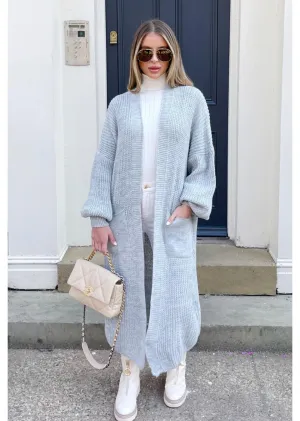 Grey Long Side Pocket Knitted Cardigan