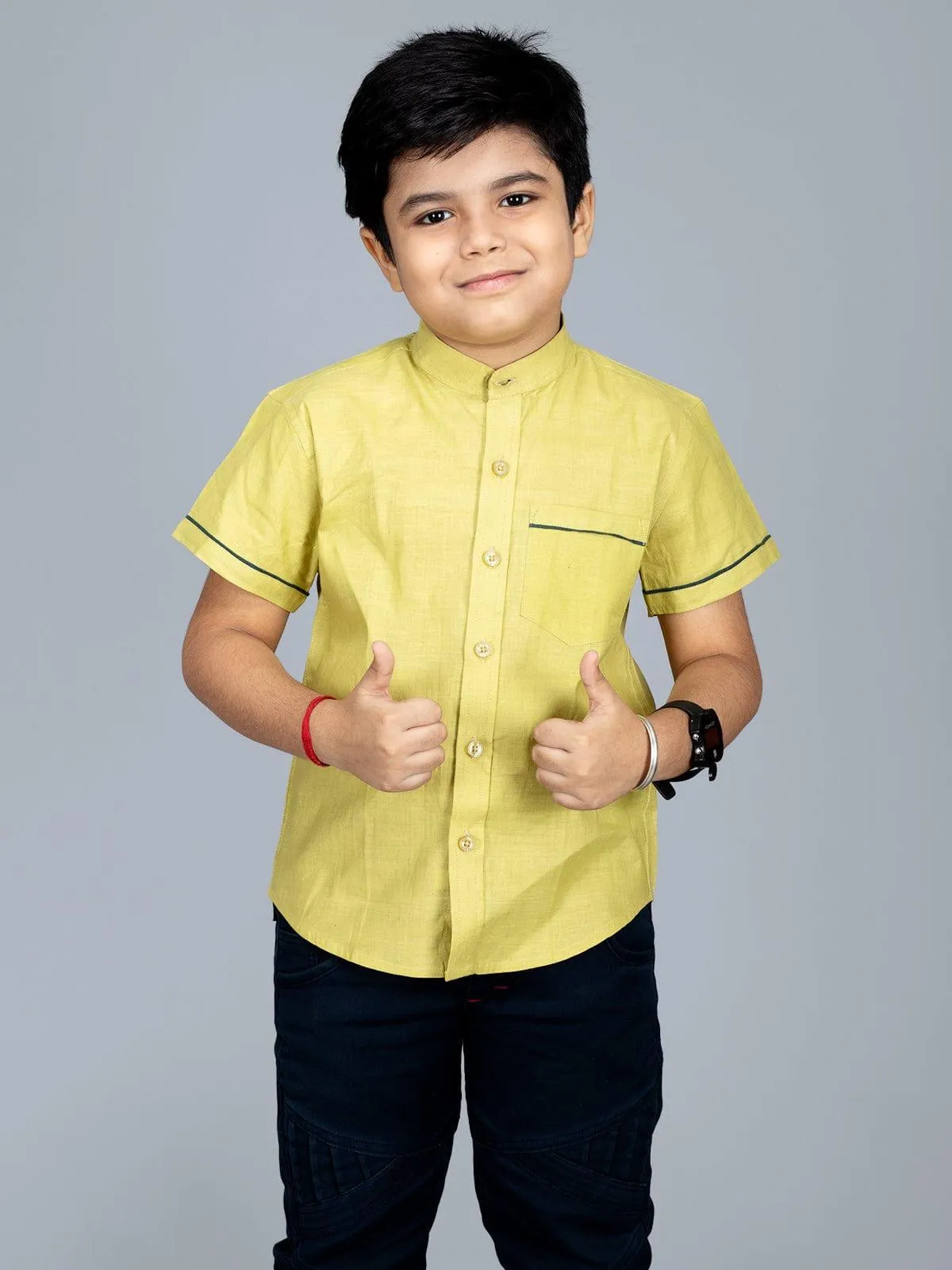 Handwoven Cotton Olive Boys Shirt