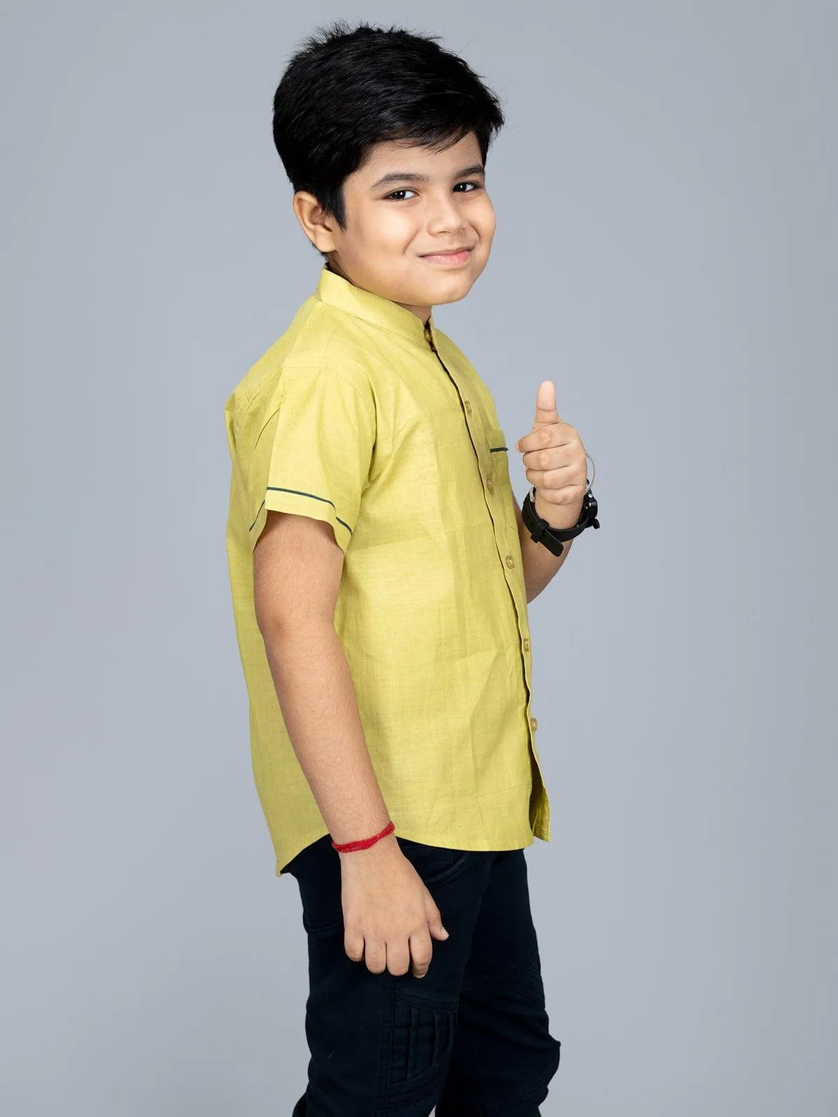 Handwoven Cotton Olive Boys Shirt
