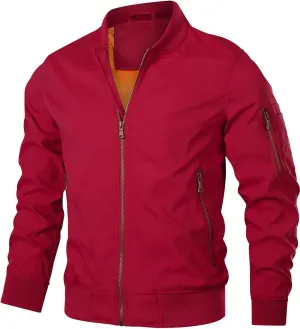 HOOD CREW Mens Bomber Jacket Lightweight Casual Stylish Spring Fall Windbreaker Zip Up Outwear Coat with Pockets